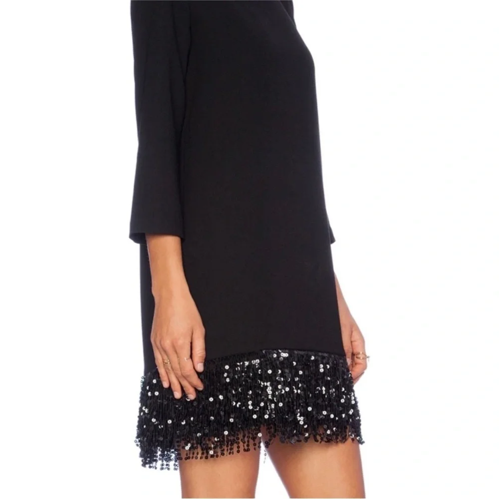 Kate Spade Sequin Fringe Hem Black Cocktail Party Mini Dress LBD Size 10
